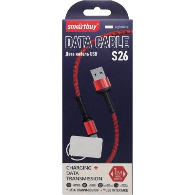 Кабель USB - Lightning 8pin, 1,0м, SmartBuy S26, 3A, нейлон, красный (iK-512-S26r)