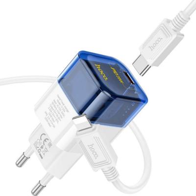 СЗУ HOCO C125A, PD20W + кабель Type-C - lightning, Transparent blue