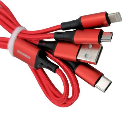 Кабель 3 в 1 USB -  Lightning 8pin+micro USB+Type C, 1,0м, BOROFONE BX50, красный