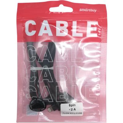 Кабель USB - Lightning 8pin, 1,0м, Smartbuy, FLOW 3D L-TYPE, 2A, черный (iK-512FLL black)***