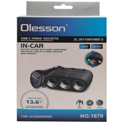 Разветвитель прикуривателя, 3 гнезда+2USB 1,2А, OLESSON 1679