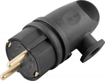 Вилка угловая с кольцом с/з каучук16A 250B IP44, черная, RPG16-21-442 /32749/