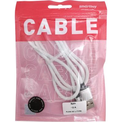 Кабель USB - Lightning 8pin, 1,0м, Smartbuy, FLOW 3D L-TYPE, 2A, белый (iK-512FLL white)***