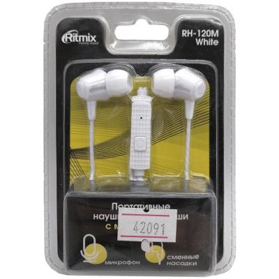 Наушники-гарнитура Ritmix RH-120M белый (вакуумные)