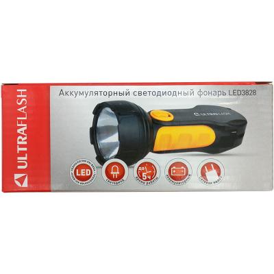 Фонарь ручной Ultraflash "AKKU PROFI" LED3828 (аккум,1LED, 0,5Вт) черн/желт***