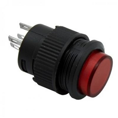 Кнопка нажимная пластиковая с LED подсветкой, черная 16мм, 250v 1A  (c фиксации) /445590/