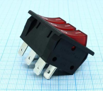 Переключатель клавишный RK1-37 1X1X3 B/R"0-" красный 3х клав ON-OFF