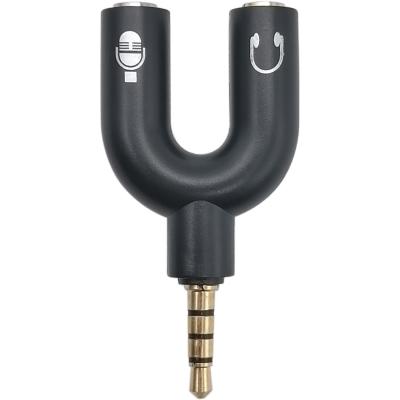 Переходник шт.3,5 (4pin) - 2 гн.3,5 (MIC+headphones) черный A3234