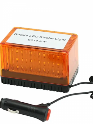 Маячок проблесковый на магните (стробоскоп) 10-30V в прикуриватель, LED желтый /49198/