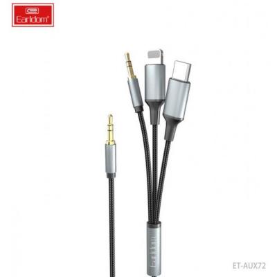 Jack 3,5mm - Lightning/Type-C/Jack 3,5mm 1,2м, Earldom AUX72, черный