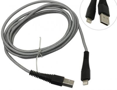 Кабель USB - Lightning 8pin, 2,0м, Smartbuy, карбон, экстрапрочный, до 2А, белый (iK-520n-2 white***