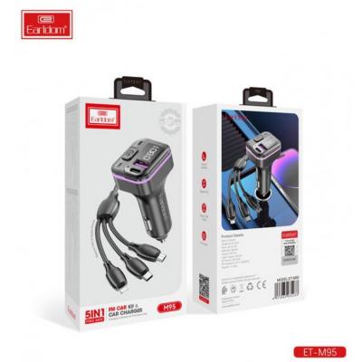 FM модулятор Earldom ET-M95, bluetooth, USB, Type-C + кабель 3 в 1