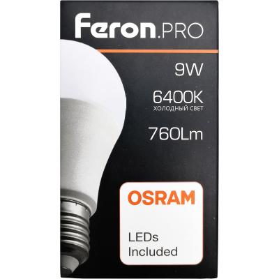 LED лампа A60/09W/6400/E27, Feron.PRO /38028/***