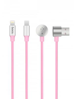 Кабель 2 в 1 USB - Lightning 8pin+micro USB, 1,2м, HOCO U18 Series Multi-functional, розовый
