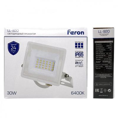 LED прожектор 30W, 6400K, IP65, 220V, белый, LL-920 /29496/