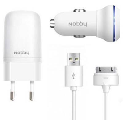 СЗУ + АЗУ Nobby ENERGY SC-001+AC-001 USB 1A + кабель iPhone/iPad (30pin) белый***