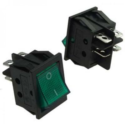 Переключатель перекидной, черно-зеленый, 4 конт., ON-OFF, 250V, 10A/431042