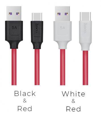 Кабель USB - Type C, 1,2м, HOCO X11 Rapid 5.0А, красный/черный