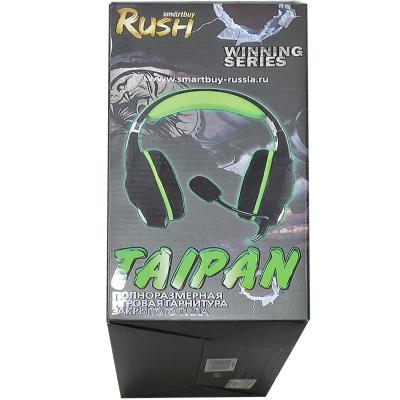 Полноразмерная игровая гарнитура SmartBuy RASH TAIPAN, вирт.звук 7.1, велюр, черн/зелен (SBHG-3100)