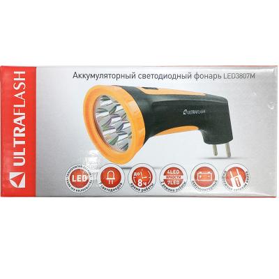 Фонарь ручной Ultraflash "AKKU PROFI" LED3807M (аккум,7LED,220В) черн/желт
