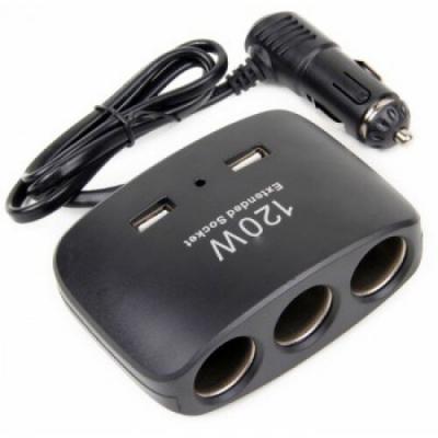 Разветвитель прикуривателя, 3 гнезда+2USB 1А, OLESSON 1511 