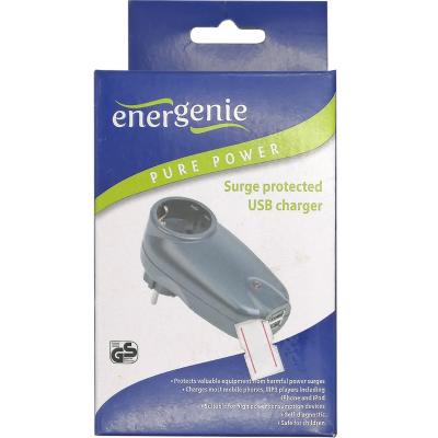 Фильтр-розетка Energenie SPG1-U 16A с 2 USB, черная, защита USB, шторки***
