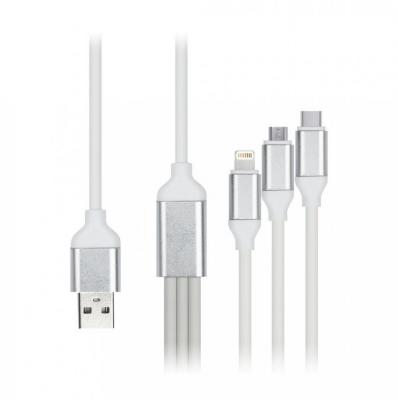 Кабель 3 в 1 USB -  Lightning 8pin+micro USB+Type C, 1,2м, SmartBuy, IK-312QBOMB white, белый