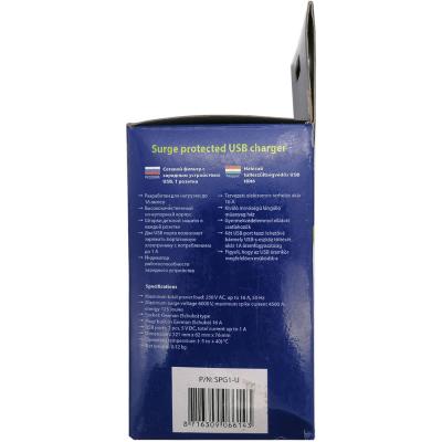 Фильтр-розетка Energenie SPG1-U 16A с 2 USB, черная, защита USB, шторки***