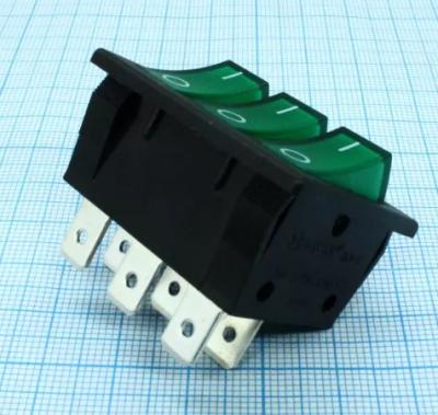 Переключатель клавишный RK1-37 1X1X3 B/G"0-" зеленый 3х клав ON-OFF