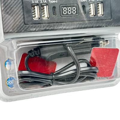 Разветвитель прикуривателя, 4 гнезда+4xUSB+2xUSB-C, вольтметр, Olesson 1657