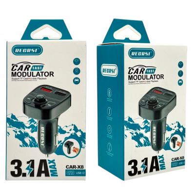 FM модулятор RECRSI CAR X8, Bluetooth, 2USB,  черный*** 