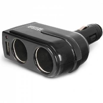 Разветвитель прикуривателя, 2 гнезда+1USB 0,5А, MYSTERY MCU-2U