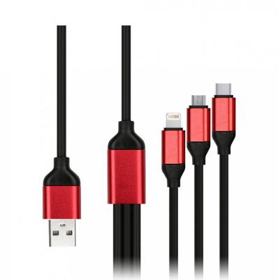 Кабель 3 в 1 USB -  Lightning 8pin+micro USB+Type C, 1,2м, SmartBuy, IK-312QBOMB black, черный