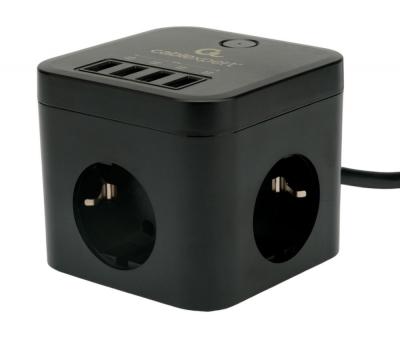 Сетевой фильтр, 4USB, 3 розетки, 1,5м, черный CUBE-3-U4-B-1.5