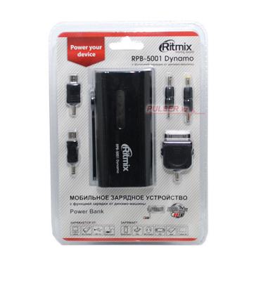 Портативный аккумулятор 5000 мАч, RITMIX RPB-5001, 1А, mini-USB,фонарик, Dynamo**