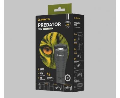 Фонарь ручной тактический ARMYTEK PREDATOR PRO MAGNET USB, белый, 1*18650
