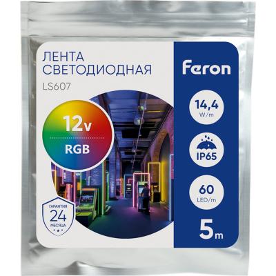 LED лента, 60SMD(5050)/m 14.4W/m 12V, IP65 5m, RGB, LS607 /27651/***