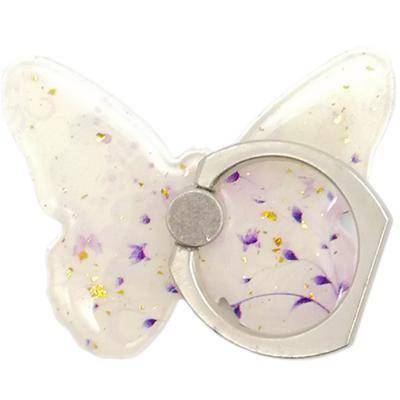 Кольцо-держатель для телефона пластик фигурное "Бабочки" с блестками, разноцветное
