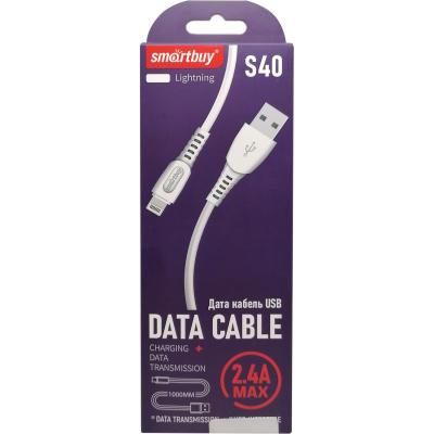 Кабель USB - Lightning 8pin, 1,0м, SmartBuy S40, 2.4A, белый (iK-512-S40w)