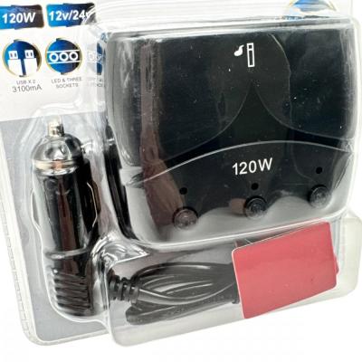 Разветвитель прикуривателя, 3 гнезда+2USB 1,2А, OLESSON 1677