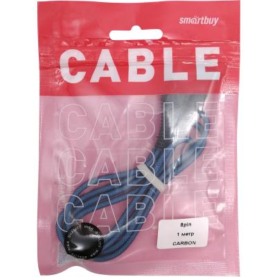 Кабель USB - Lightning 8pin, 1,0м, Smartbuy, карбон, экстрапрочный, до 2А, синий (iK-510n-2 blue)***