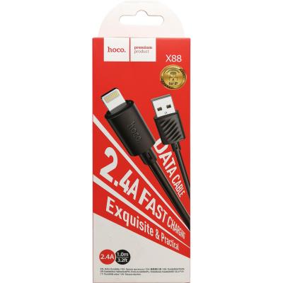 Кабель USB - Lightning 8pin, 1,0м, HOCO X88 Gratified, ПВХ, 2.4А, черный