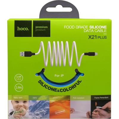 Кабель USB - Lightning 8pin, 1,0м, HOCO X21 Plus Silicone 2.4A, черный/синий