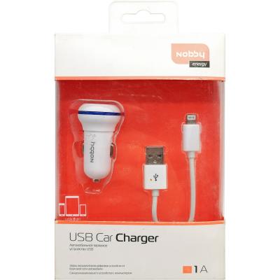 АЗУ Nobby ENERGY AC-001 USB 1A+кабель iPhone/iPad (8pin)  белый***