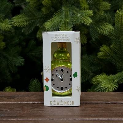 Игрушка ёлочная, 1шт. 8,5см. Часы-будильник, зеленый /ФУ-772/1