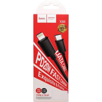 Кабель Type C - Lightning 8pin, 1,0м, HOCO X88 Gratified, 3.0А PD, ПВХ, черный