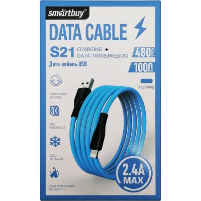 Кабель USB - Lightning 8pin, 1,0м, SmartBuy S21, 2.4A, силикон, синий (iK-512-S21bb)