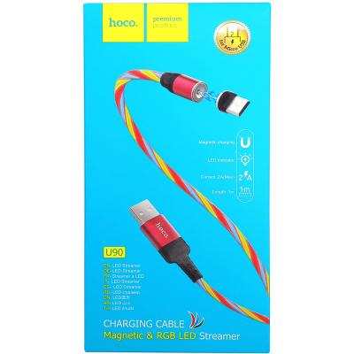 Кабель USB - Micro USB, 1,0м, HOCO U90 Ingenious streamer, LED, магнит, красный