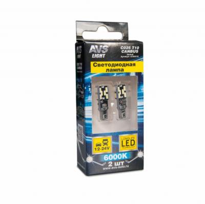 LED лампы AVS C025 T10 (W2,1x9,5d) 24SMD 4014, CANBUS, белый