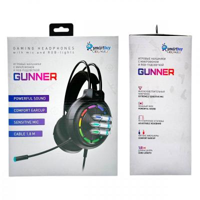 Игровая гарнитура Smartbuy GUNNER, подсветка, кабель 1,8м, 2х3,5мм+USB, черный (SBHG9800)